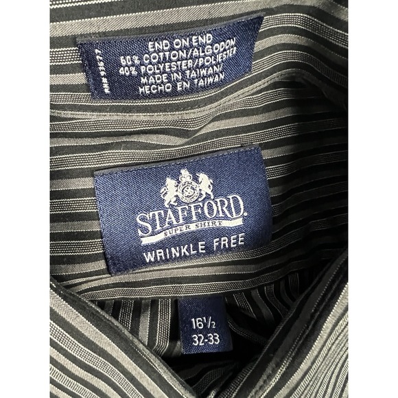 Vintage Stafford Shirt Men 16.5 32-33 Black Gray Striped End On End Cotton Blend - Picture 10 of 12